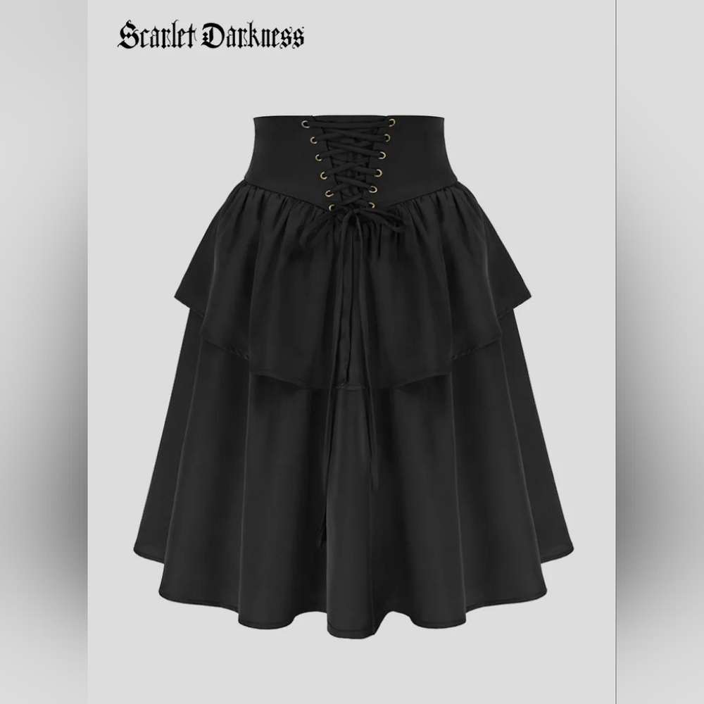 Duel Layer Smocked Back High Waist A-line Skirt
